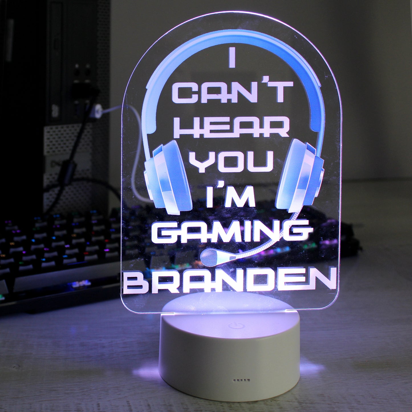 Personalised Blue Gaming LED Colour Changing Night Light from Heartfelt Gifts