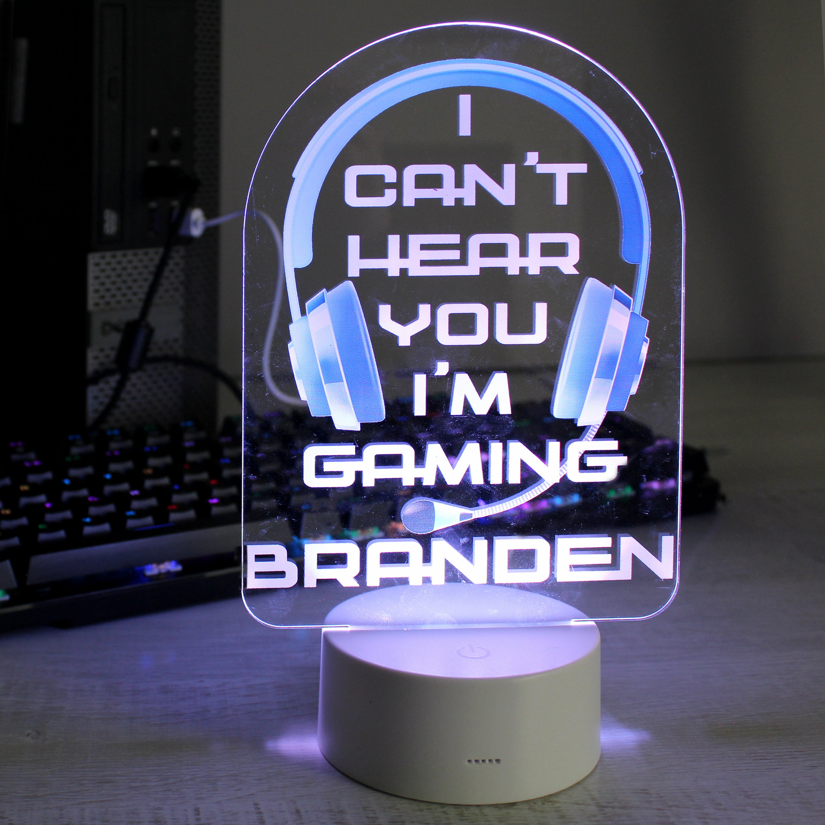 Personalised Blue Gaming LED Colour Changing Night Light from Heartfelt Gifts