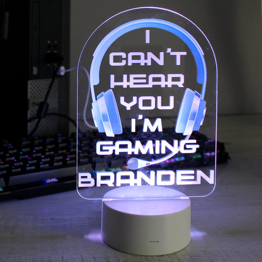 Personalised Blue Gaming LED Colour Changing Night Light from Heartfelt Gifts