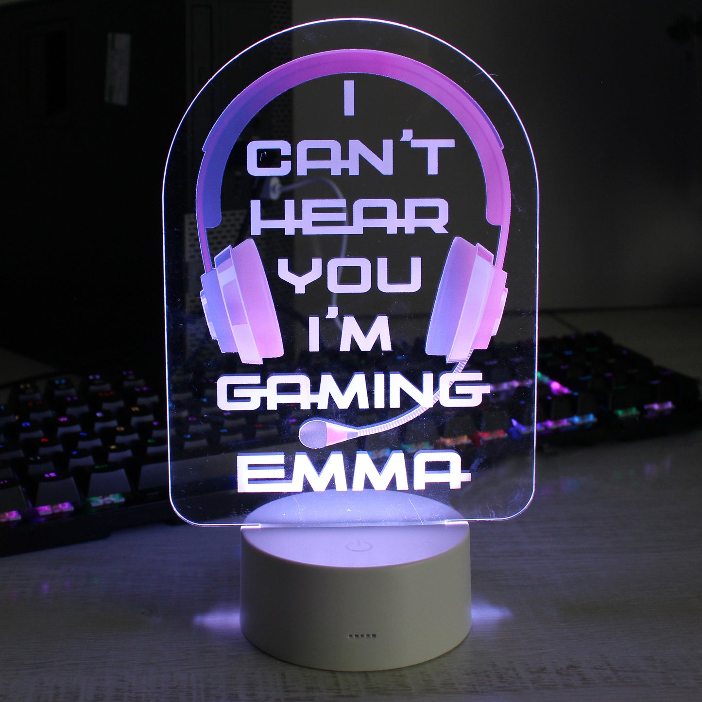Personalised Pink Gaming LED Colour Changing Night Light from Heartfelt Gifts
