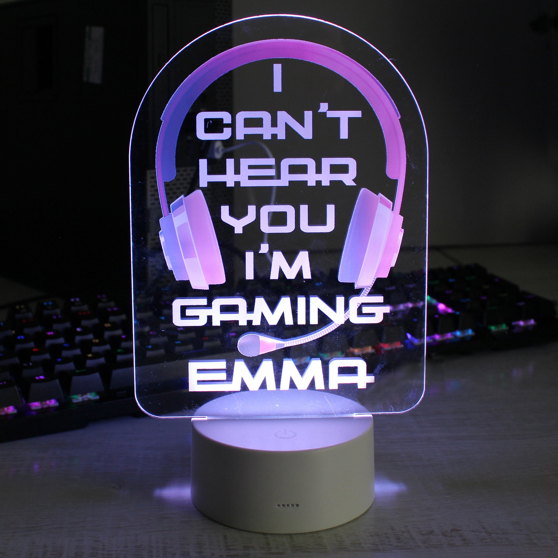 Personalised Pink Gaming LED Colour Changing Night Light from Heartfelt Gifts