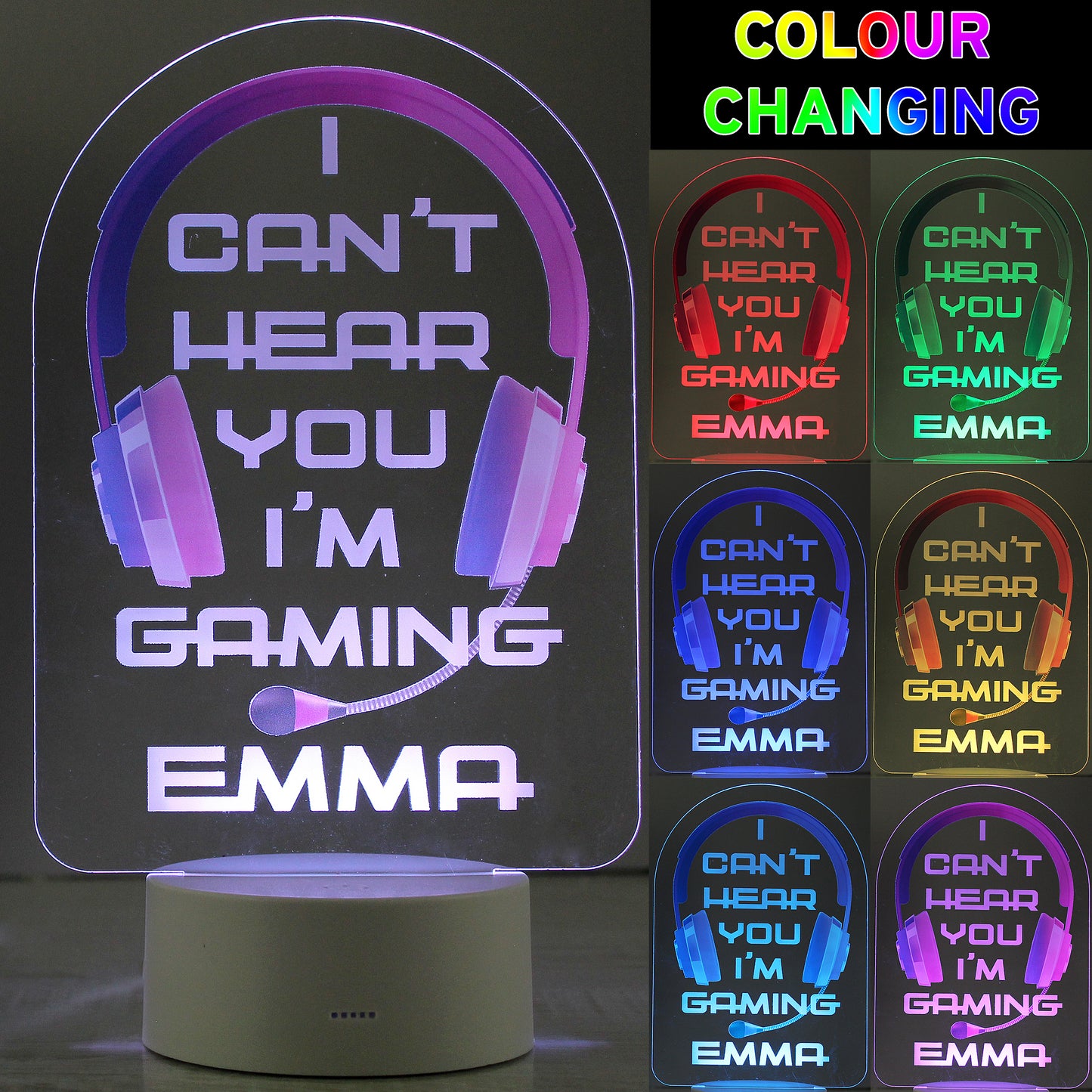 Personalised Pink Gaming LED Colour Changing Night Light - image 2