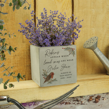 Personalised Robin Memorial Concrete Plant Pot from Heartfelt Gifts