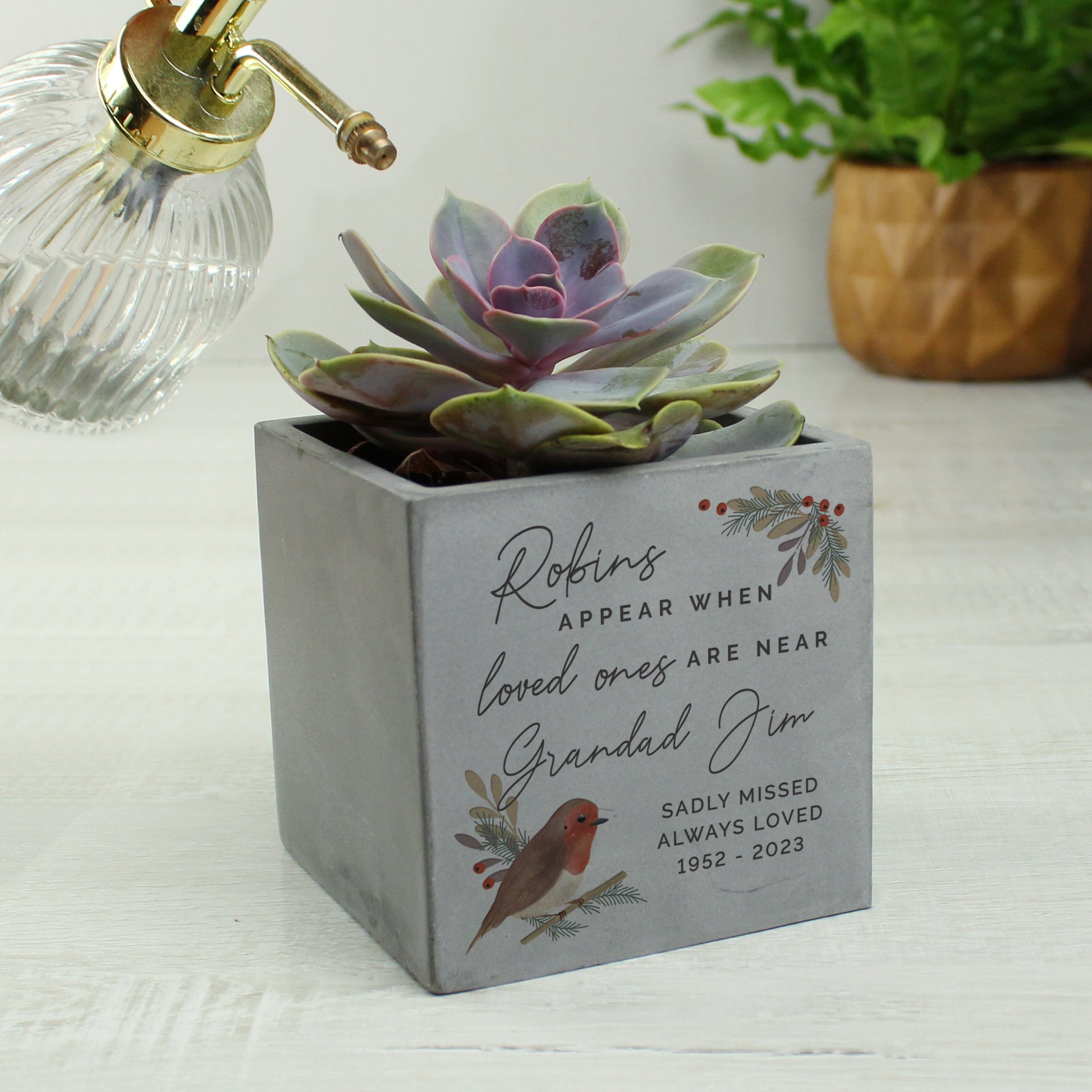Personalised Robin Memorial Concrete Plant Pot - image 3