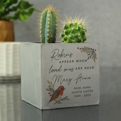 Personalised Robin Memorial Concrete Plant Pot - image 4