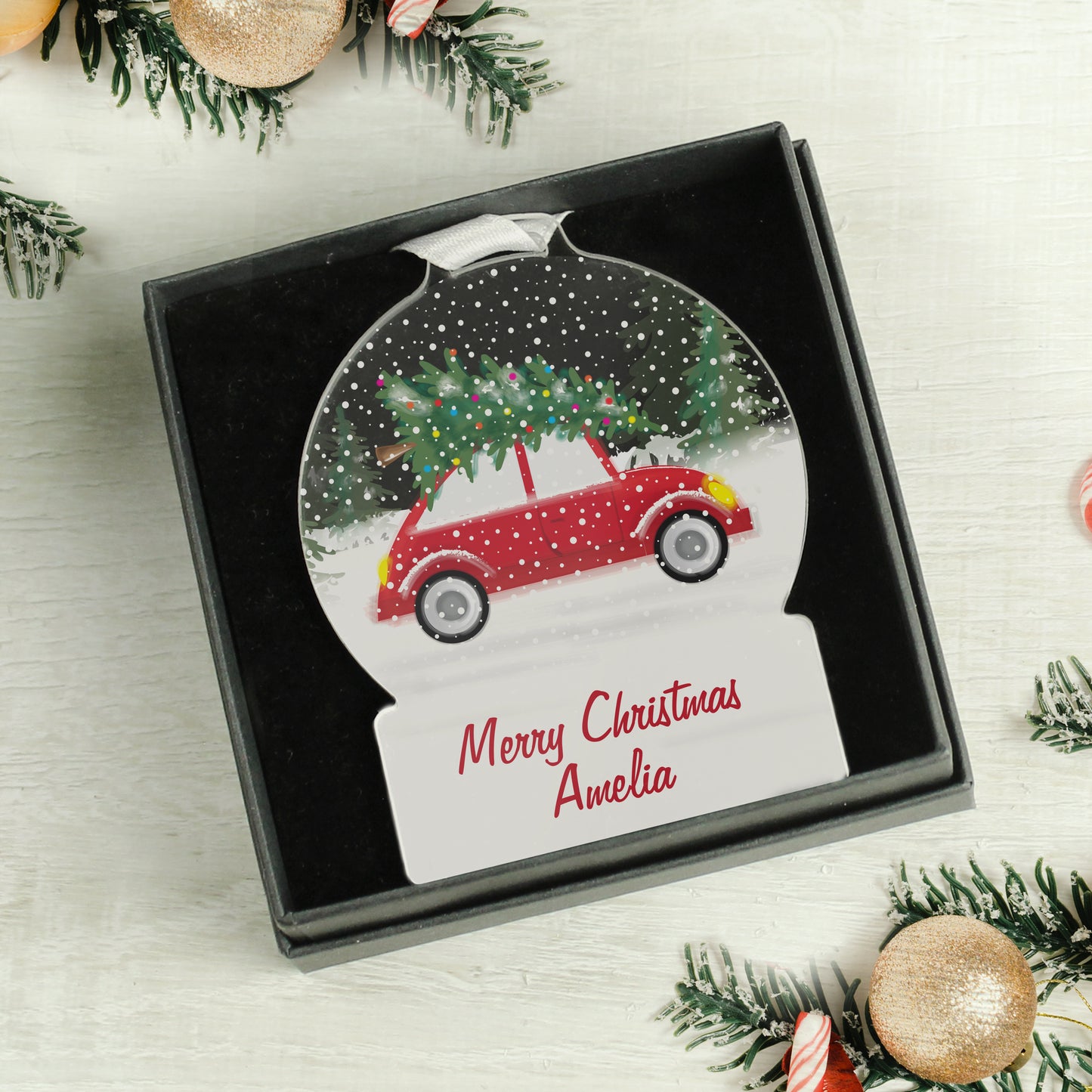 Personalised Driving Home For Christmas Acrylic Snow globe Decoration - image 2