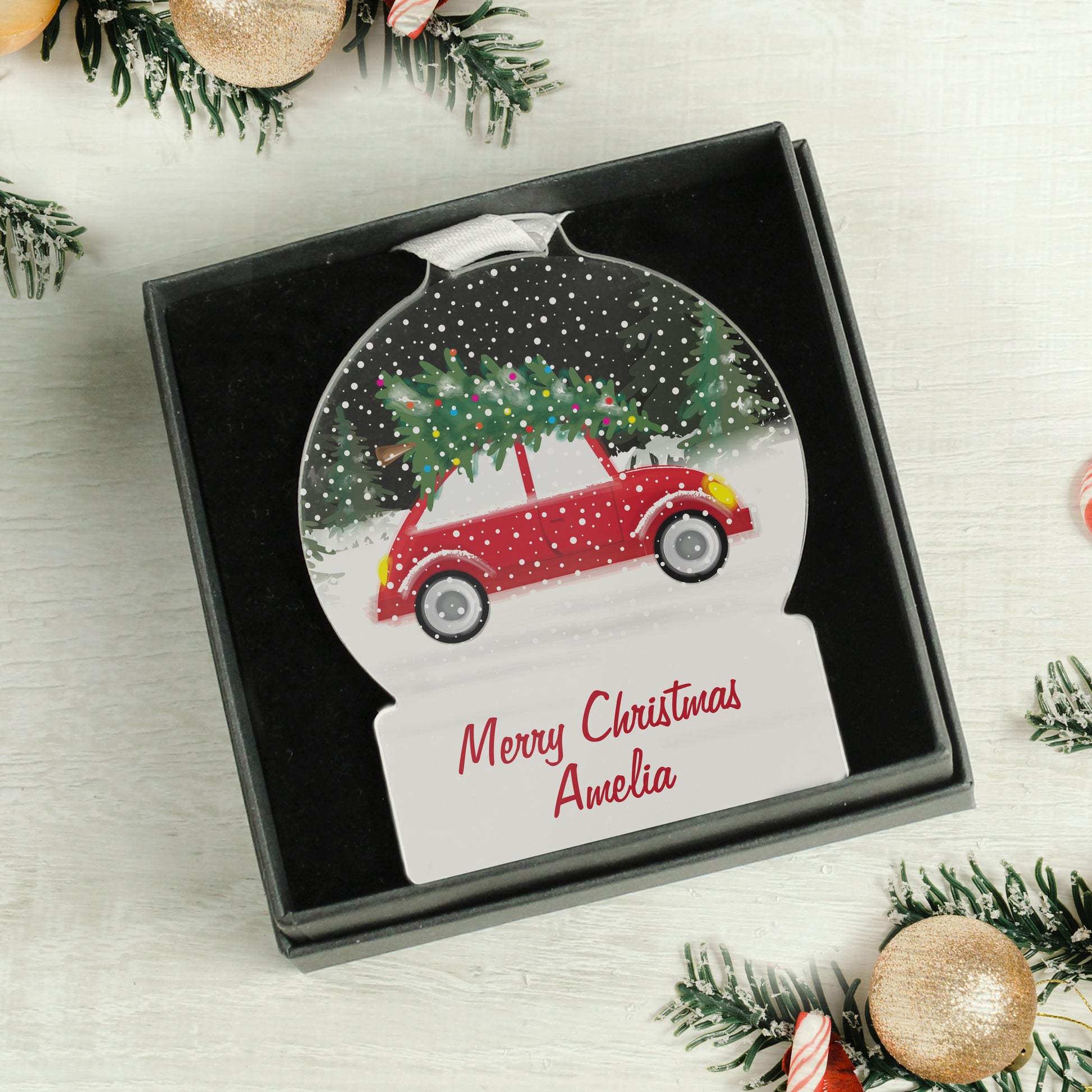 Personalised Driving Home For Christmas Acrylic Snow globe Decoration - image 2