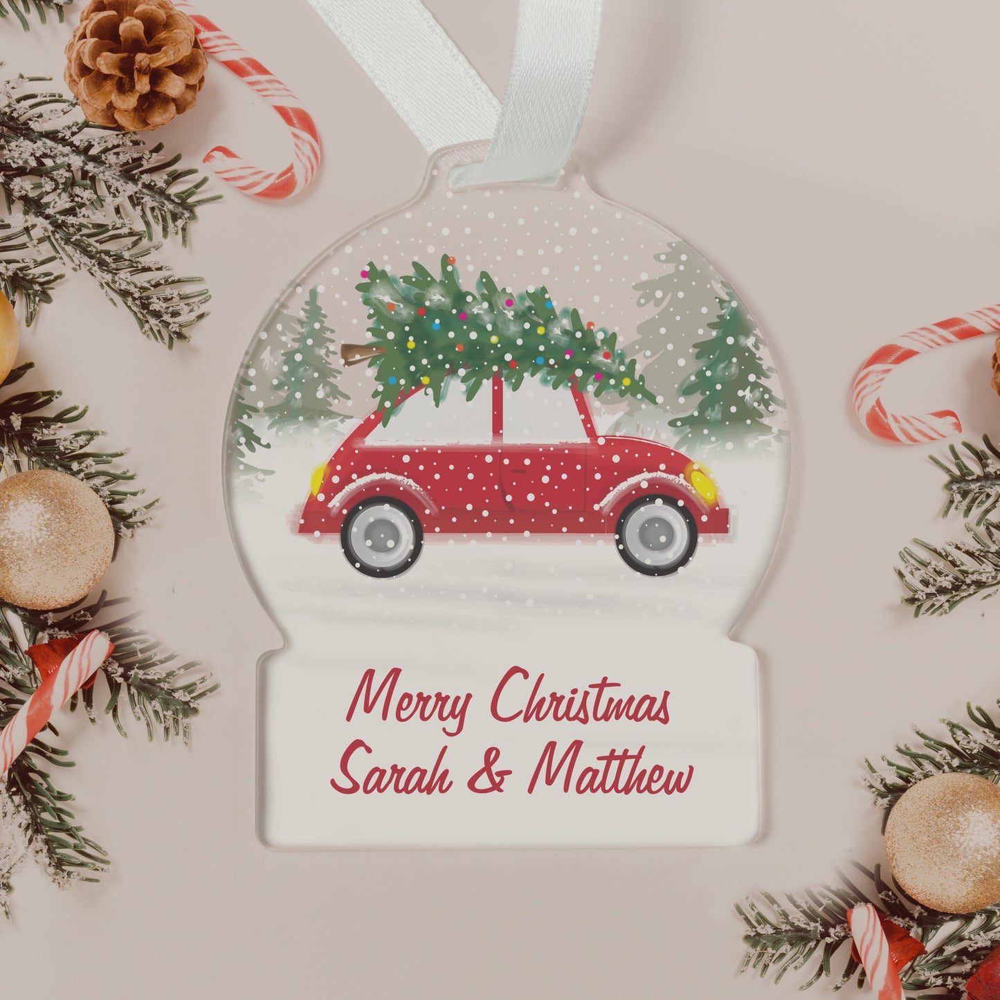 Personalised Driving Home For Christmas Acrylic Snow globe Decoration - image 3