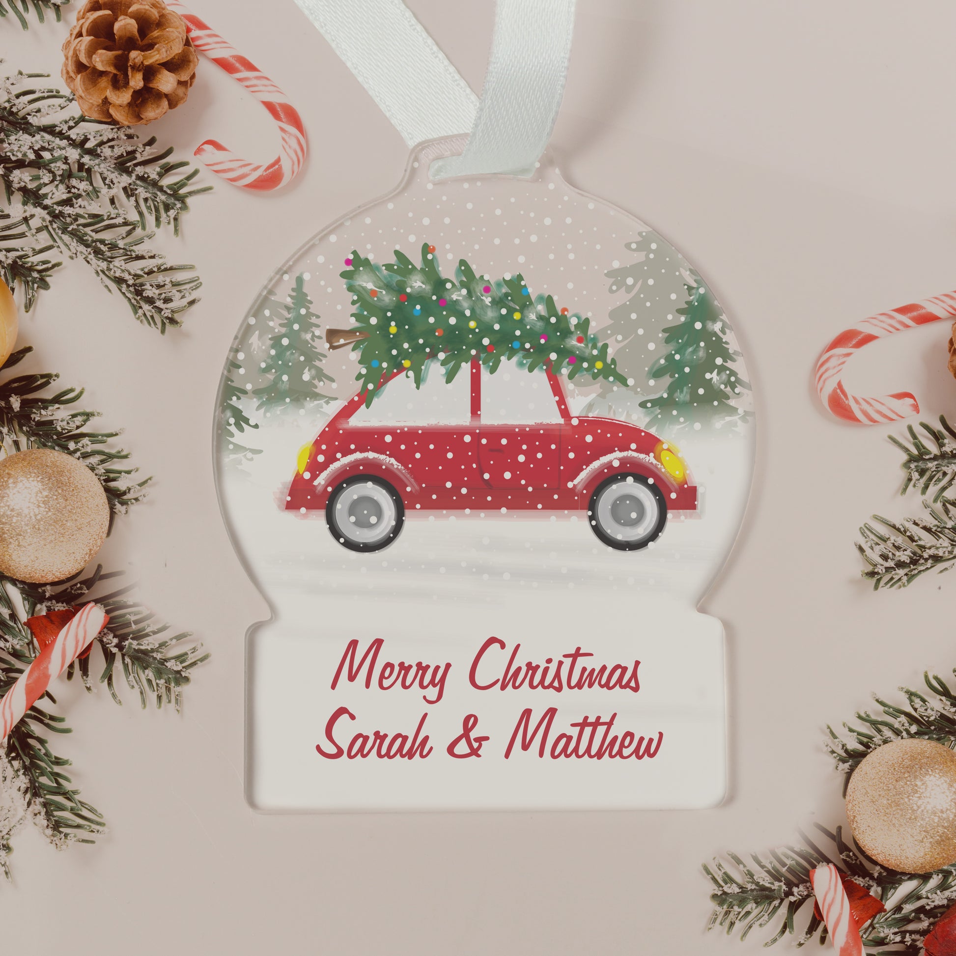 Personalised Driving Home For Christmas Acrylic Snow globe Decoration - image 3