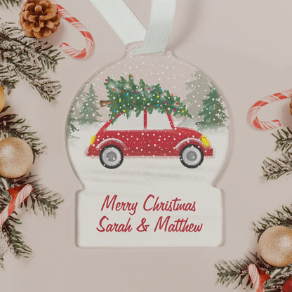 Personalised Driving Home For Christmas Acrylic Snow globe Decoration - image 3