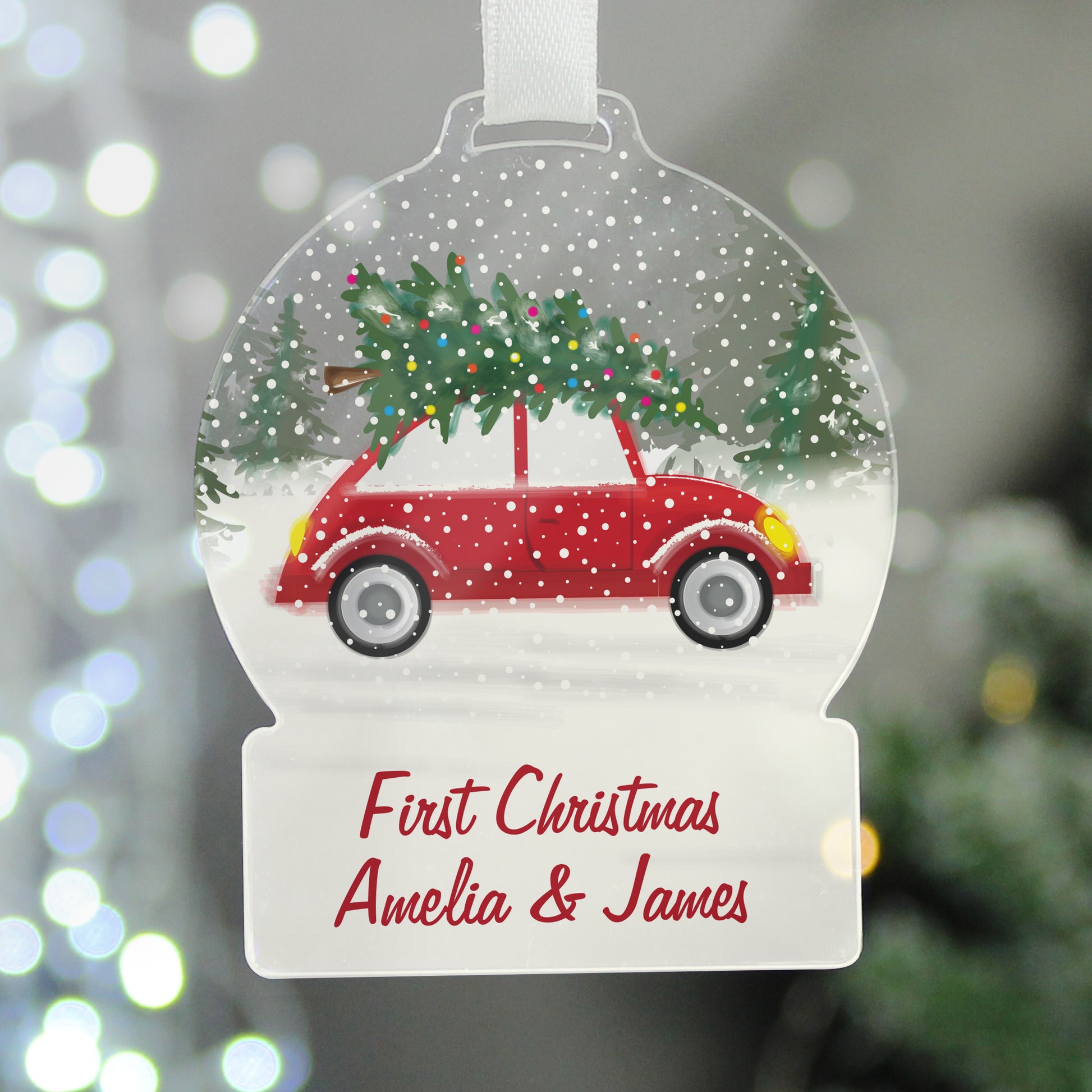 Personalised Driving Home For Christmas Acrylic Snow globe Decoration - image 4