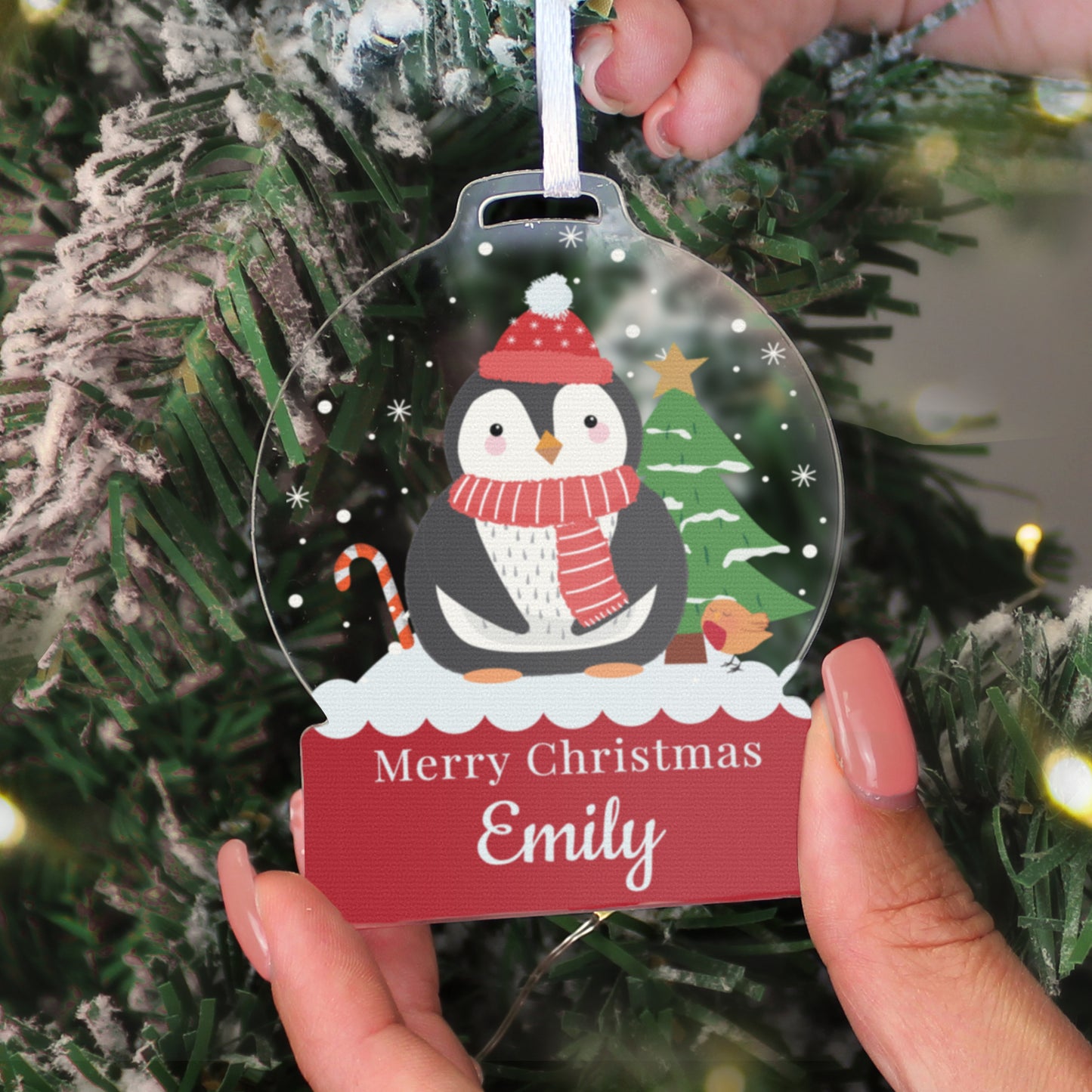 Personalised Penguin Acrylic Snowglobe Decoration - image 2