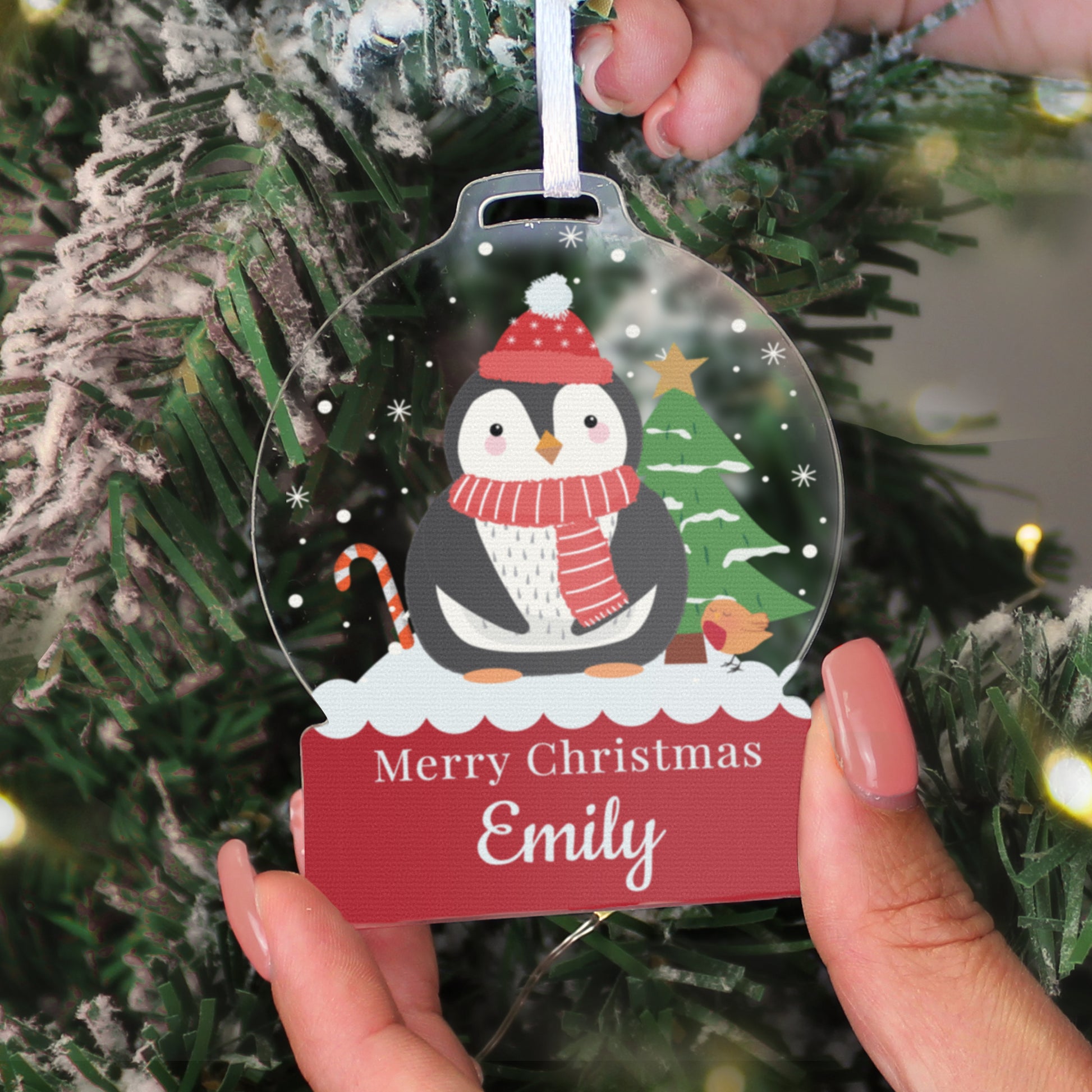 Personalised Penguin Acrylic Snowglobe Decoration - image 2