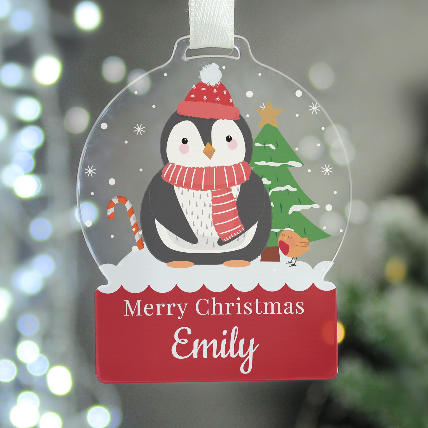 Personalised Penguin Acrylic Snowglobe Decoration - image 3