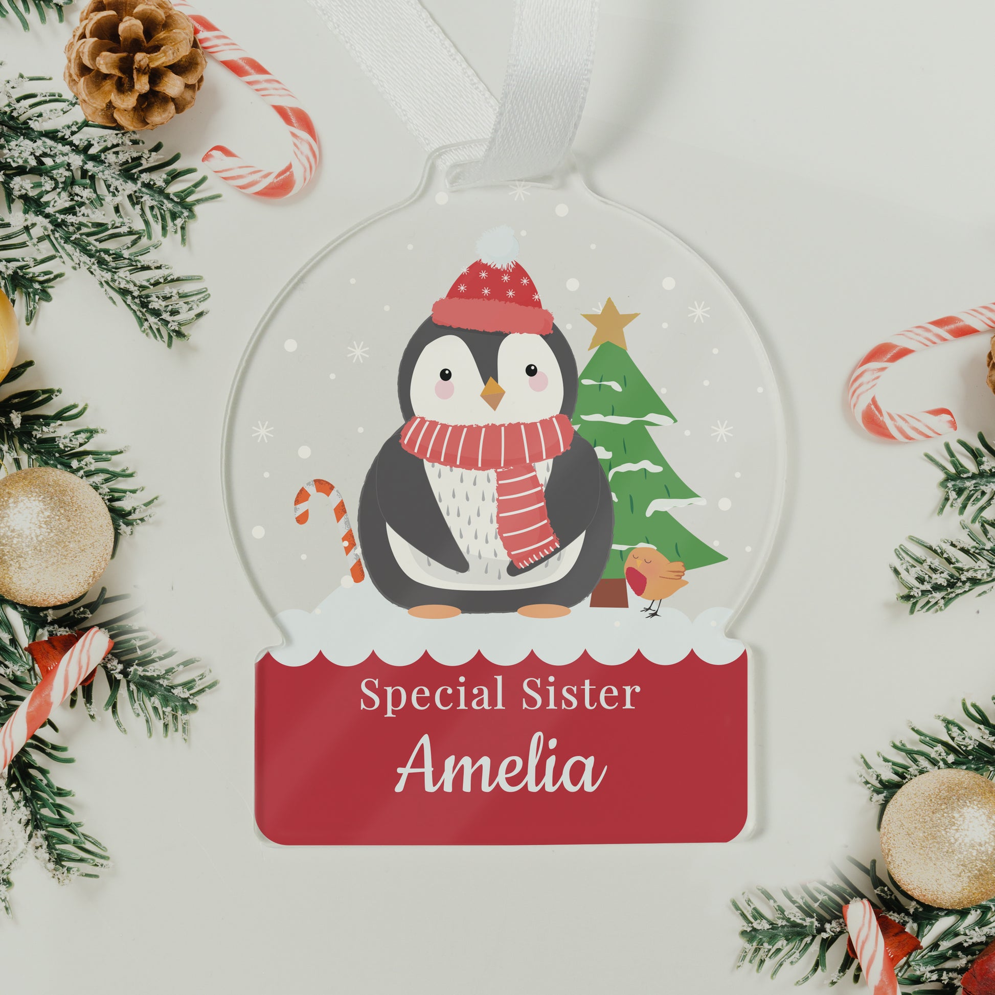 Personalised Penguin Acrylic Snowglobe Decoration - image 4