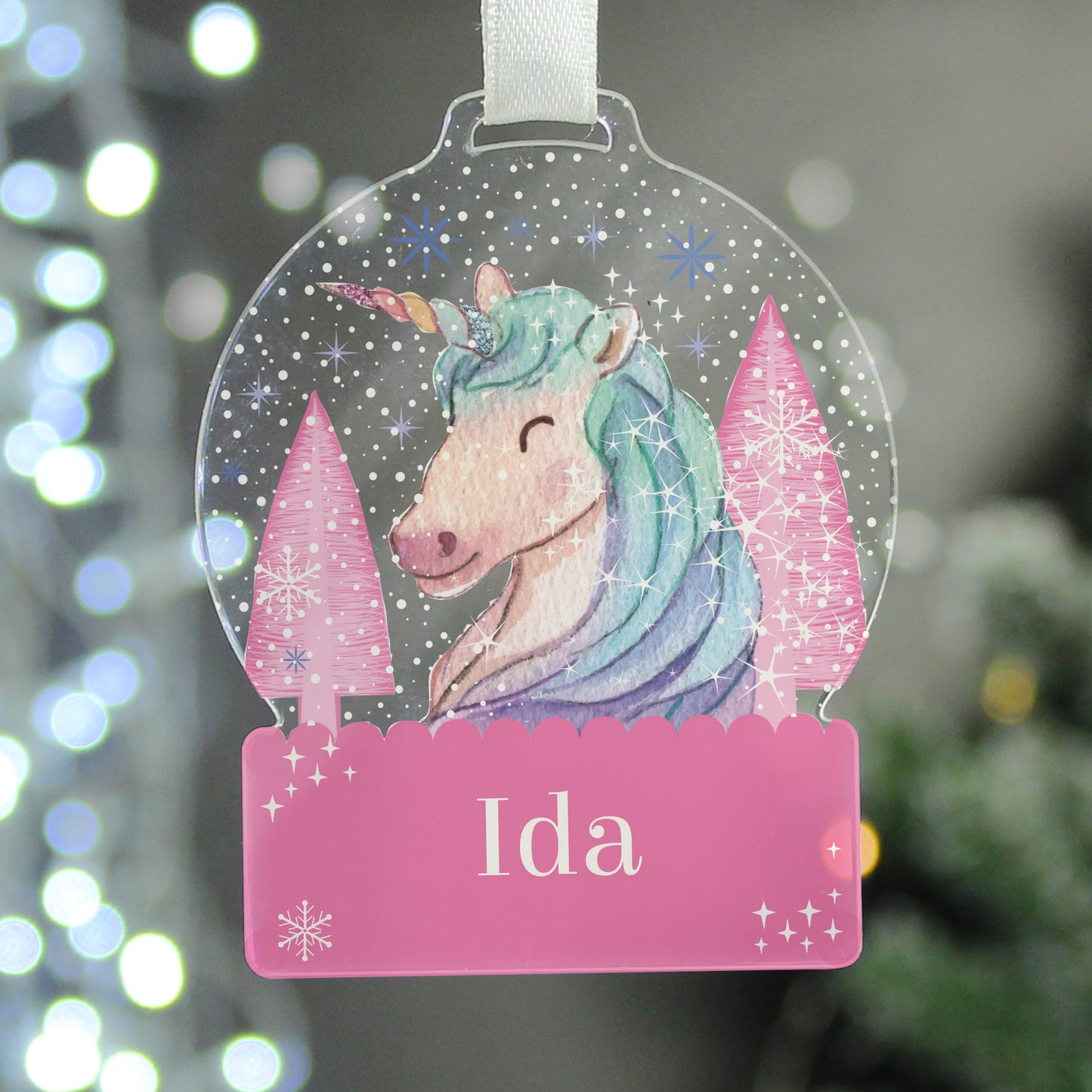 Personalised Unicorn Acrylic Snowglobe Decoration from Heartfelt Gifts