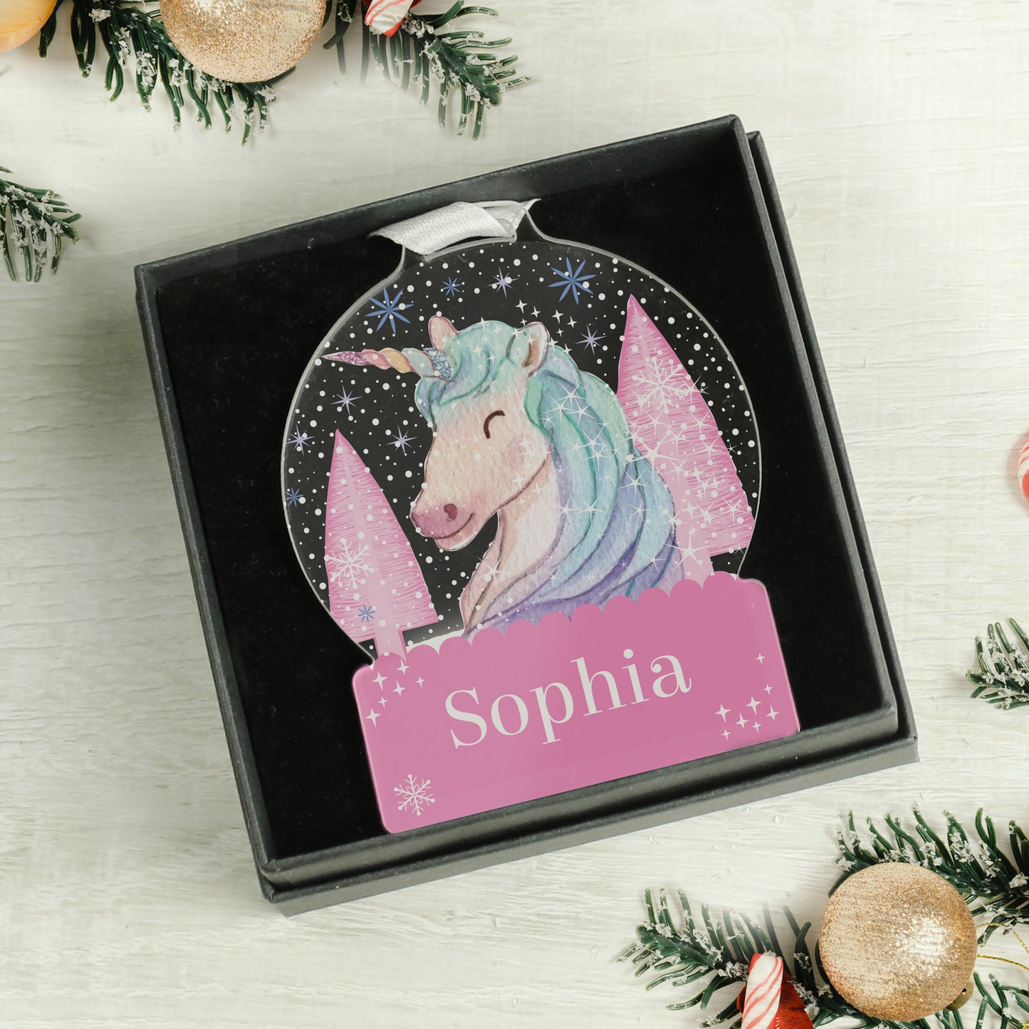 Personalised Unicorn Acrylic Snowglobe Decoration - image 2