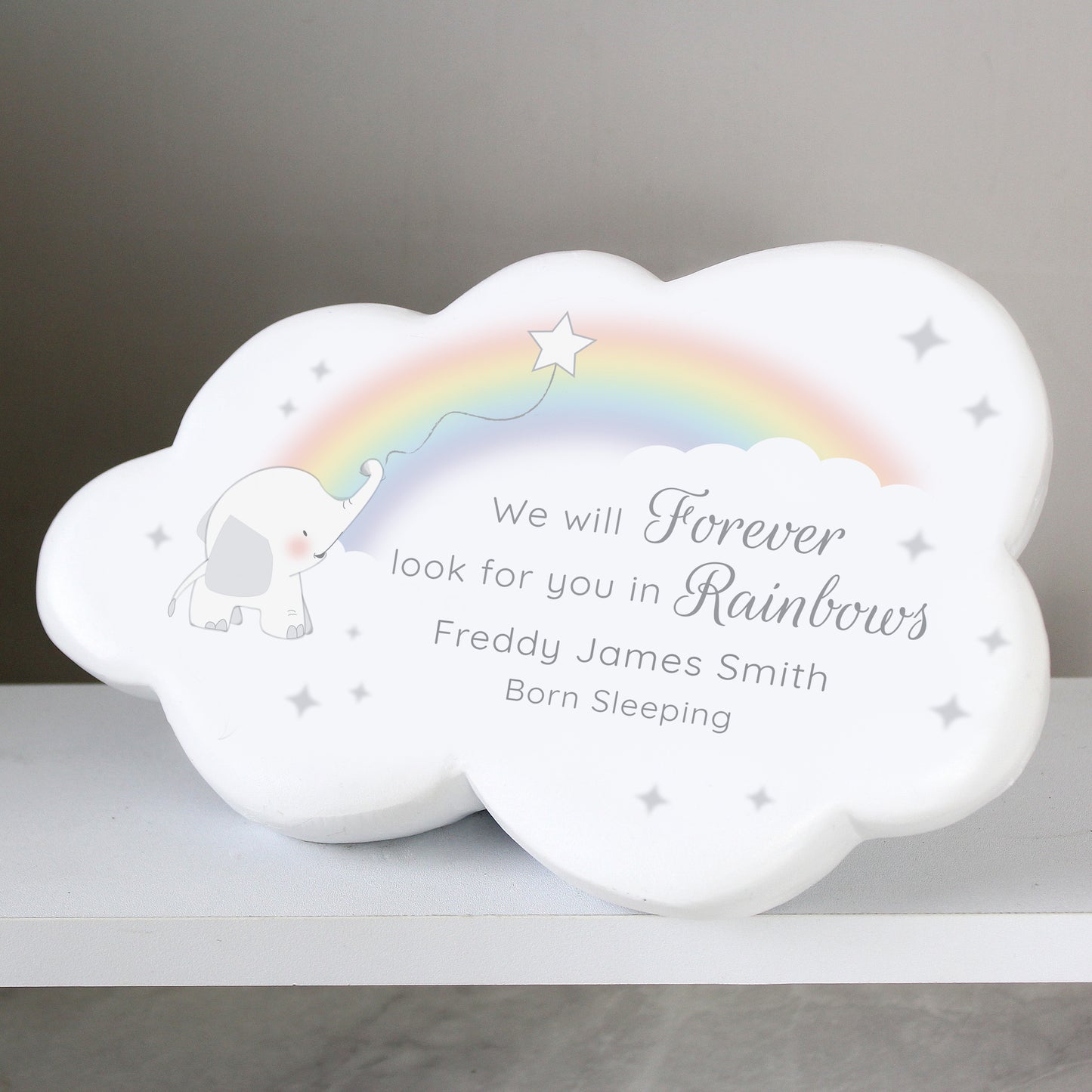 Personalised Rainbow Elephant Cloud Memorial Resin Stone - image 2
