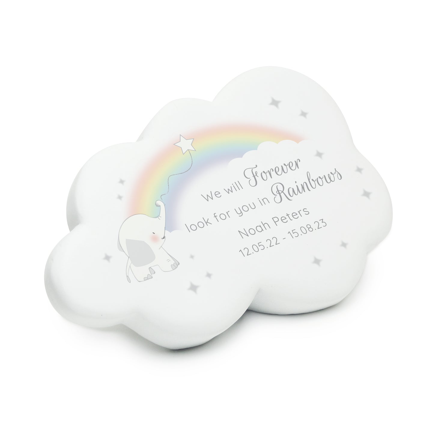 Personalised Rainbow Elephant Cloud Memorial Resin Stone - image 4