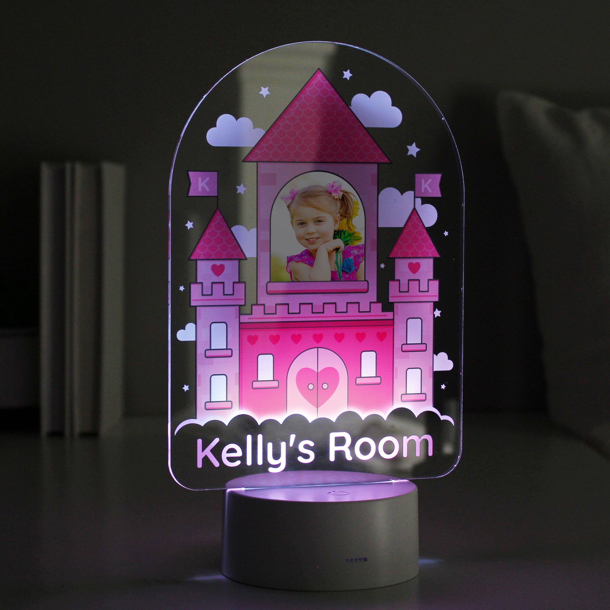Personalised Pink Castle Photo Upload LED Colour Changing Night Light from Heartfelt Gifts