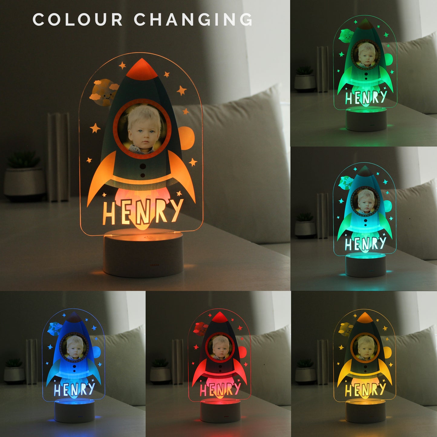 Personalised Rocket Photo Upload LED Colour Changing Night Light - image 2