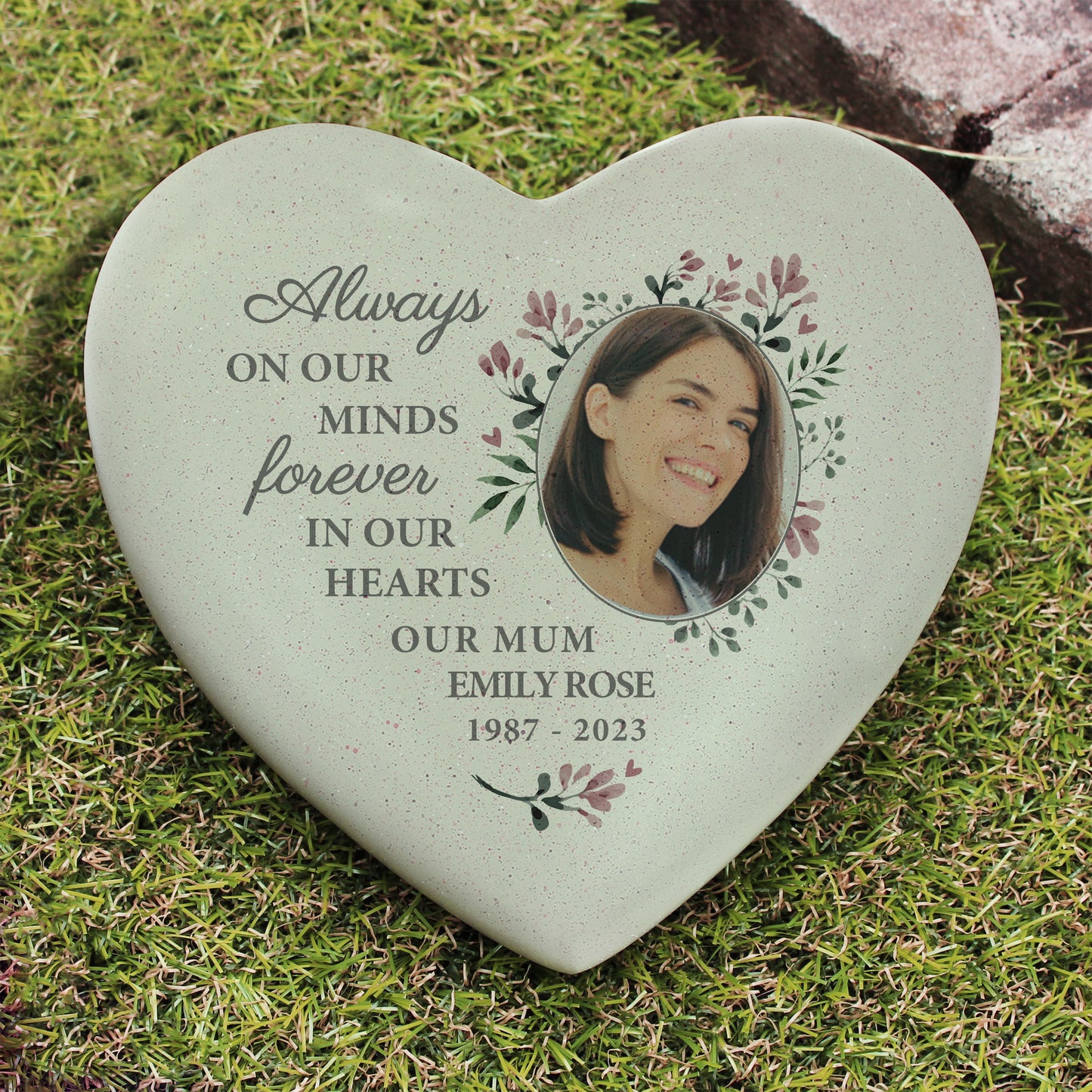 Personalised Floral Photo Upload Memorial Resin Heart - image 2