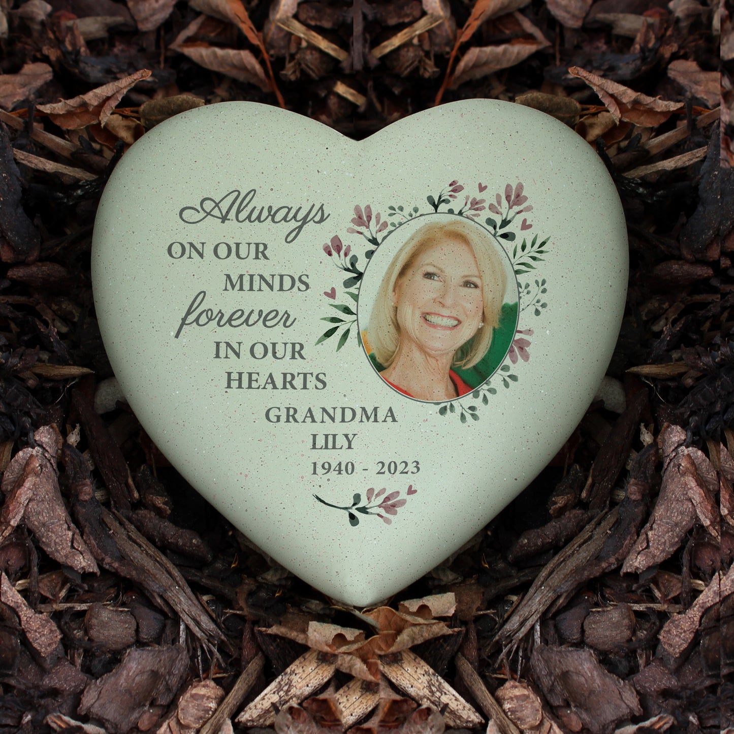 Personalised Floral Photo Upload Memorial Resin Heart - image 3