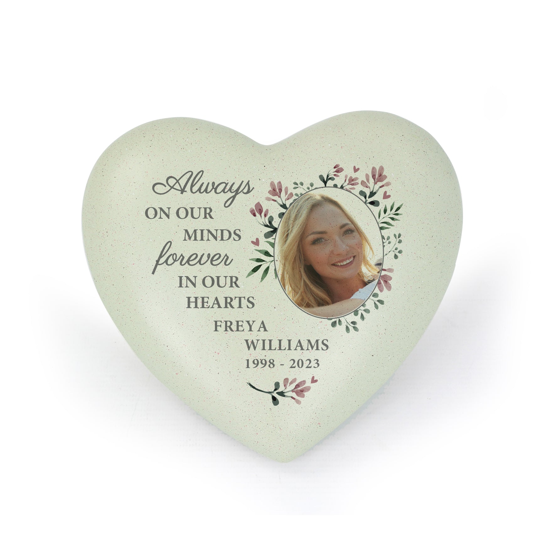 Personalised Floral Photo Upload Memorial Resin Heart - image 5