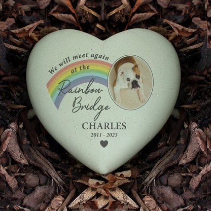 Personalised Pet Rainbow Photo Upload Memorial Resin Heart - image 2