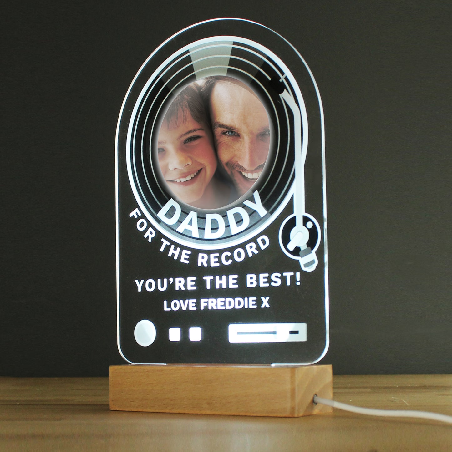 Personalised Record Photo Upload Wooden Based LED Light from Heartfelt Gifts
