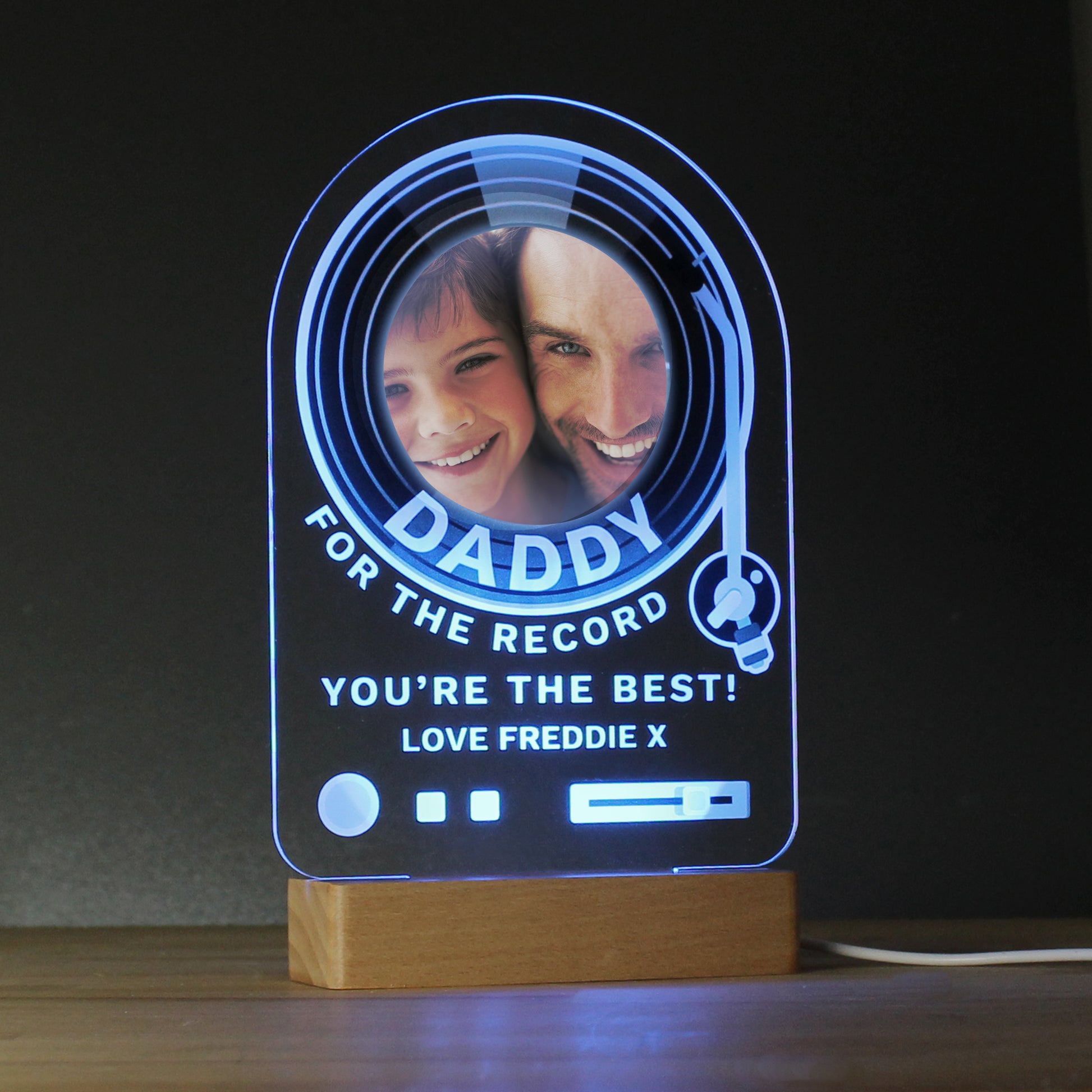 Personalised Record Photo Upload Wooden Based LED Light - image 3