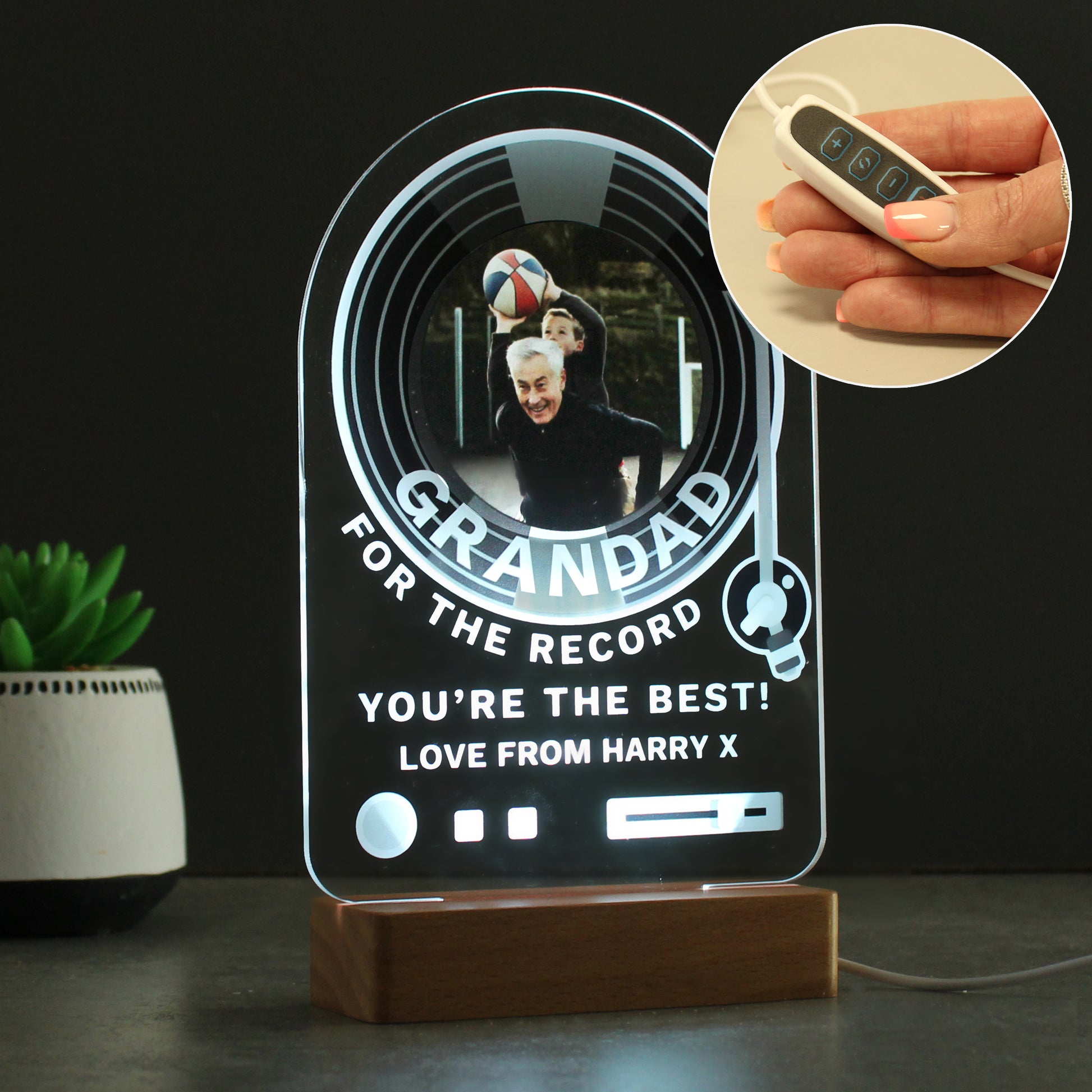 Personalised Record Photo Upload Wooden Based LED Light - image 6