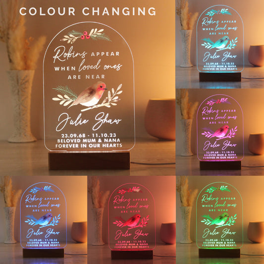 Personalised Robins Appear Wooden Based LED Light - image 2