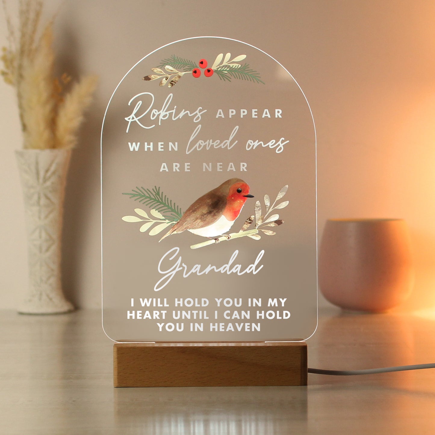 Personalised Robins Appear Wooden Based LED Light - image 12