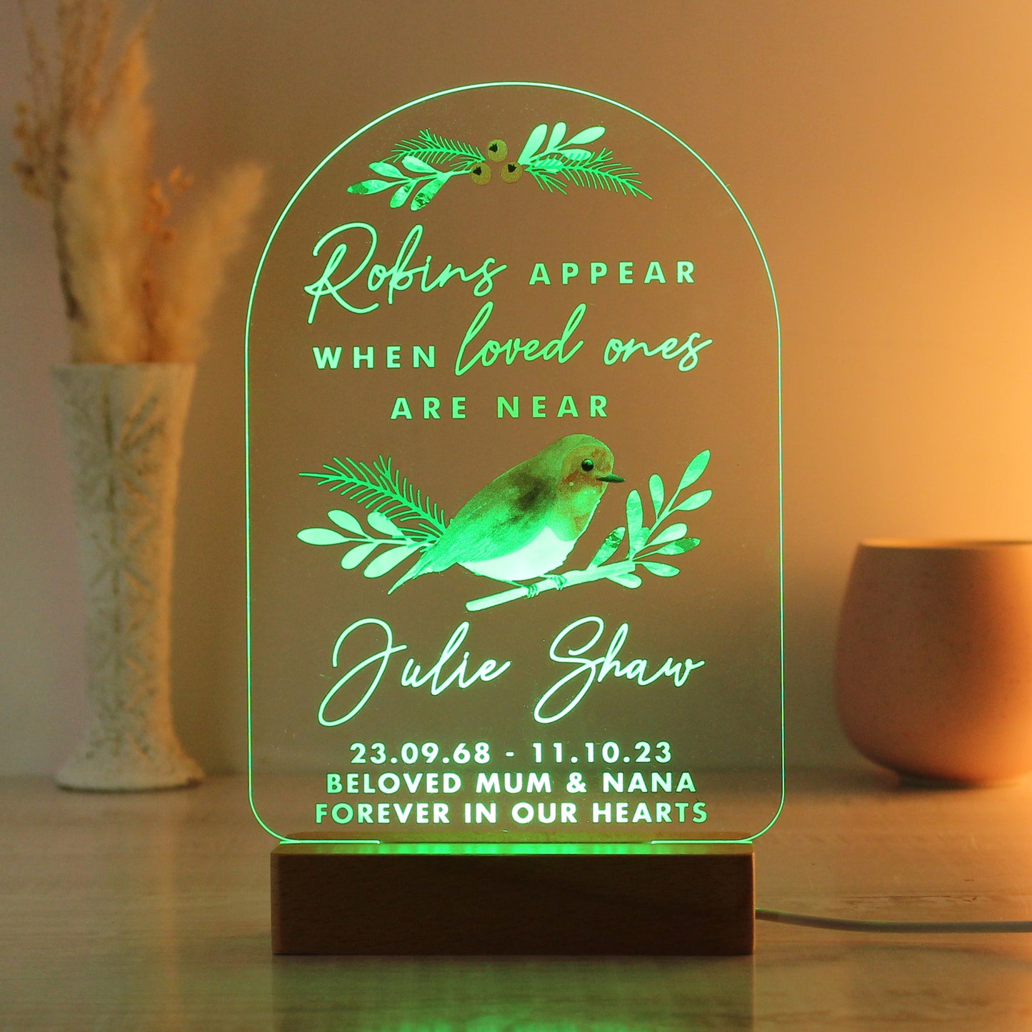 Personalised Robins Appear Wooden Based LED Light - image 9