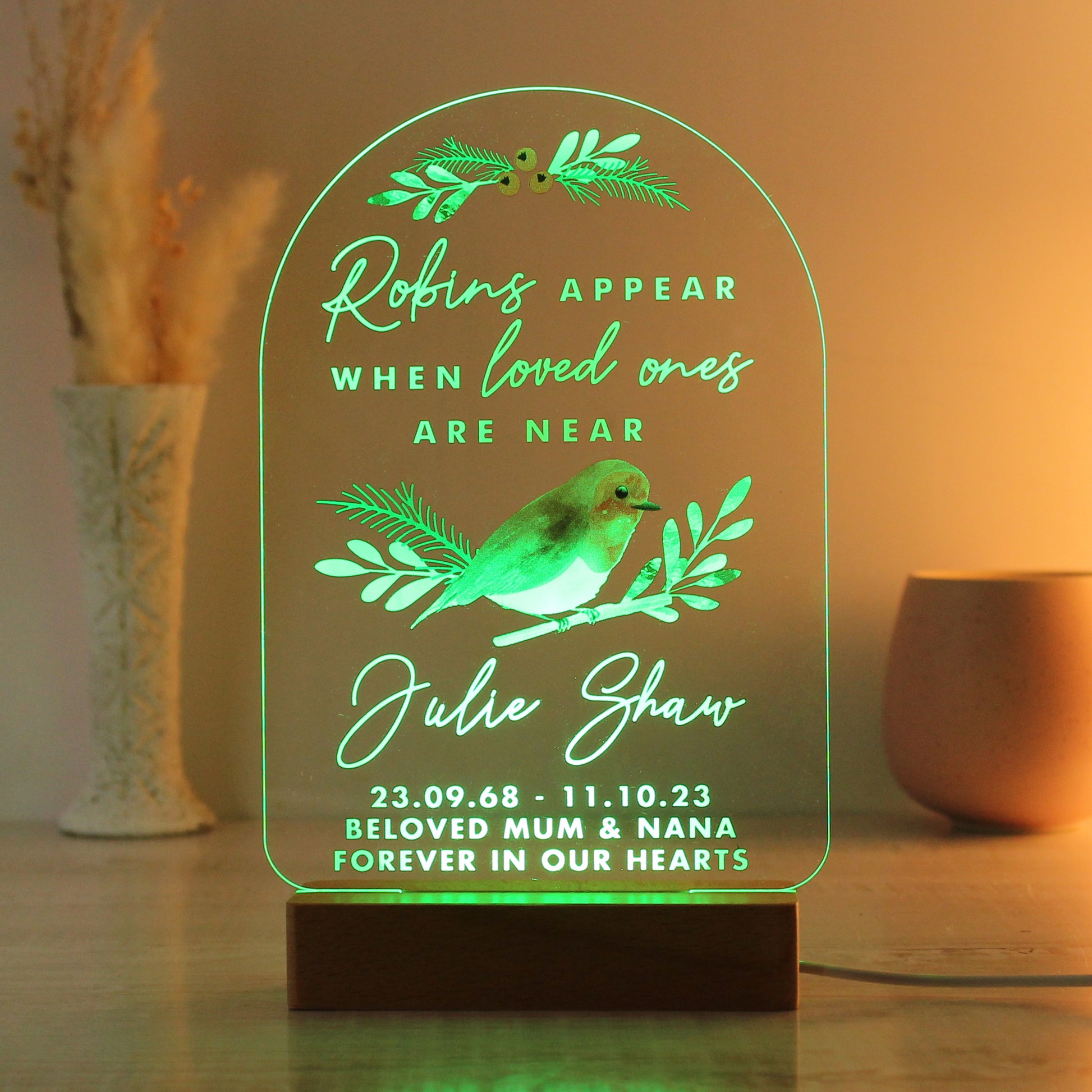 Personalised Robins Appear Wooden Based LED Light - image 9