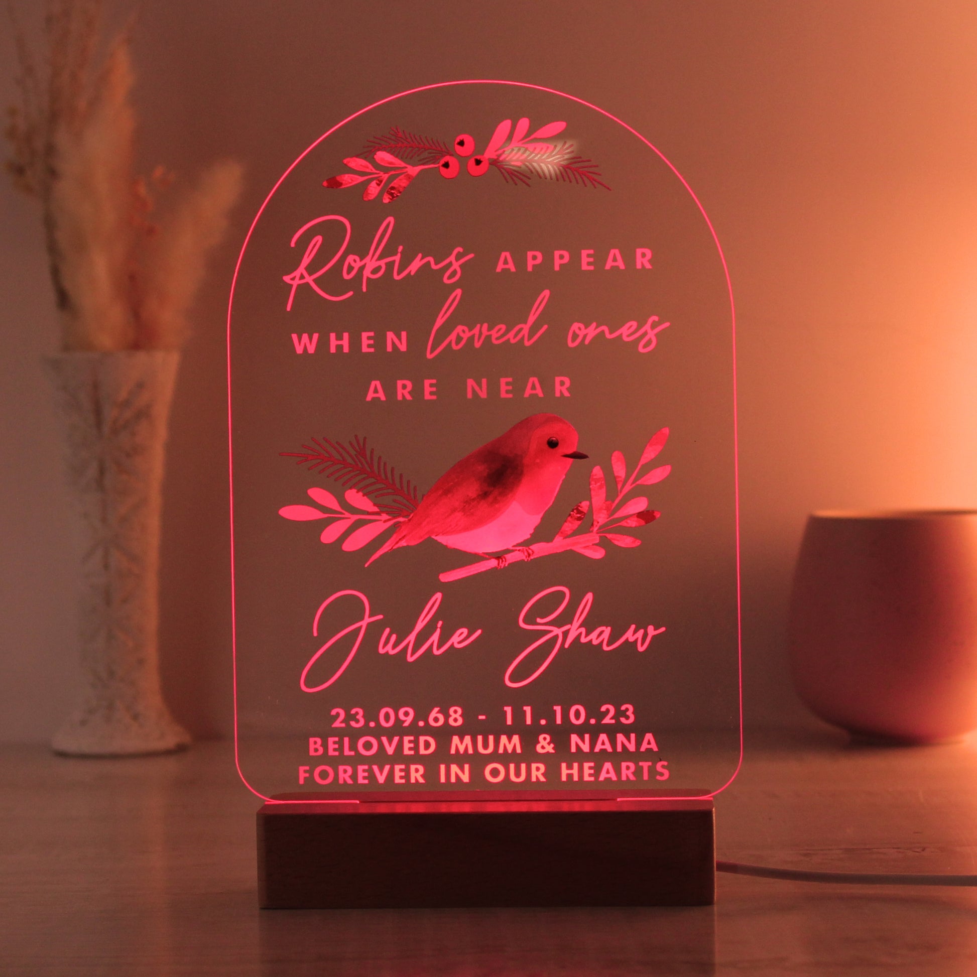 Personalised Robins Appear Wooden Based LED Light - image 10