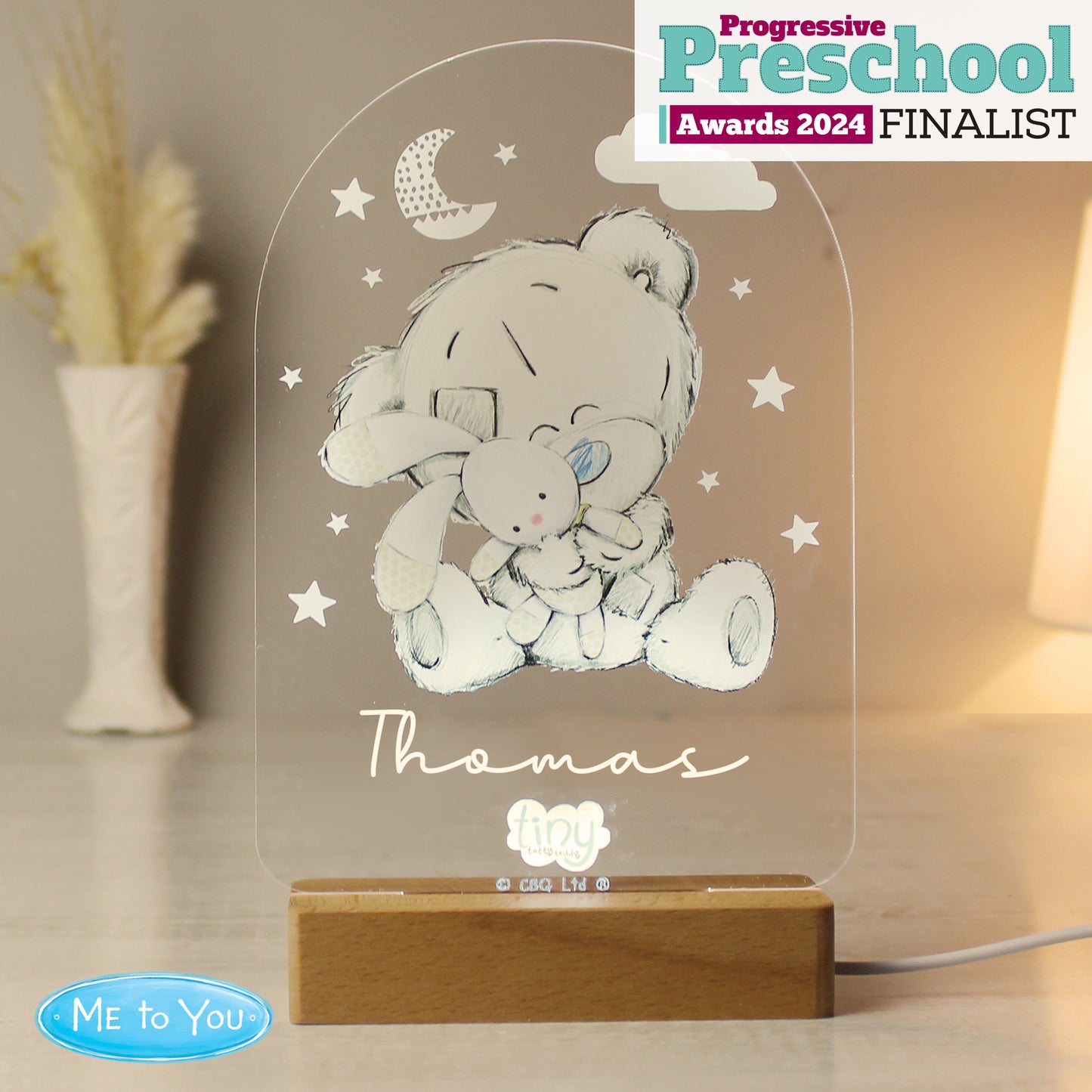 Personalised Tiny Tatty Teddy Wooden Based LED Light from Heartfelt Gifts