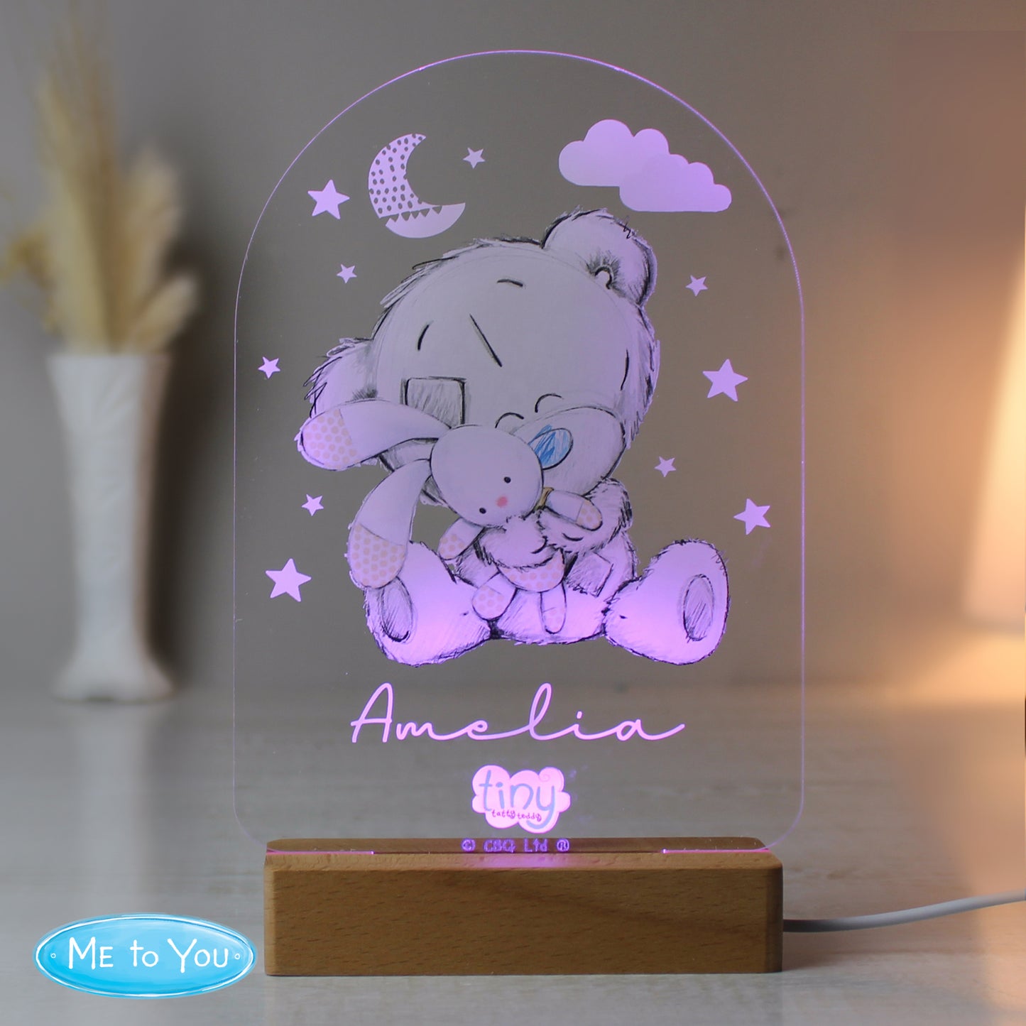 Personalised Tiny Tatty Teddy Wooden Based LED Light - image 3
