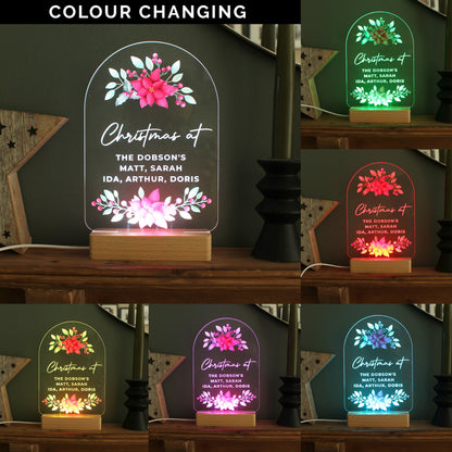 Personalised Christmas Poinsettia Wooden Based LED Light - image 2
