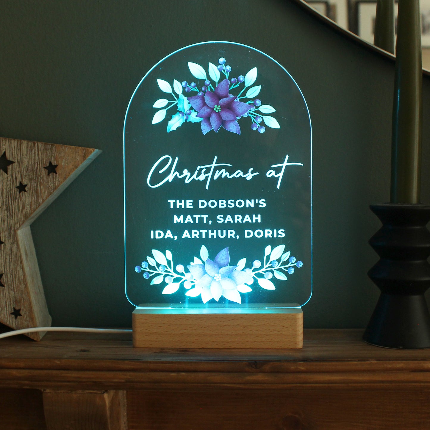 Personalised Christmas Poinsettia Wooden Based LED Light - image 11