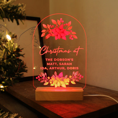 Personalised Christmas Poinsettia Wooden Based LED Light - image 5