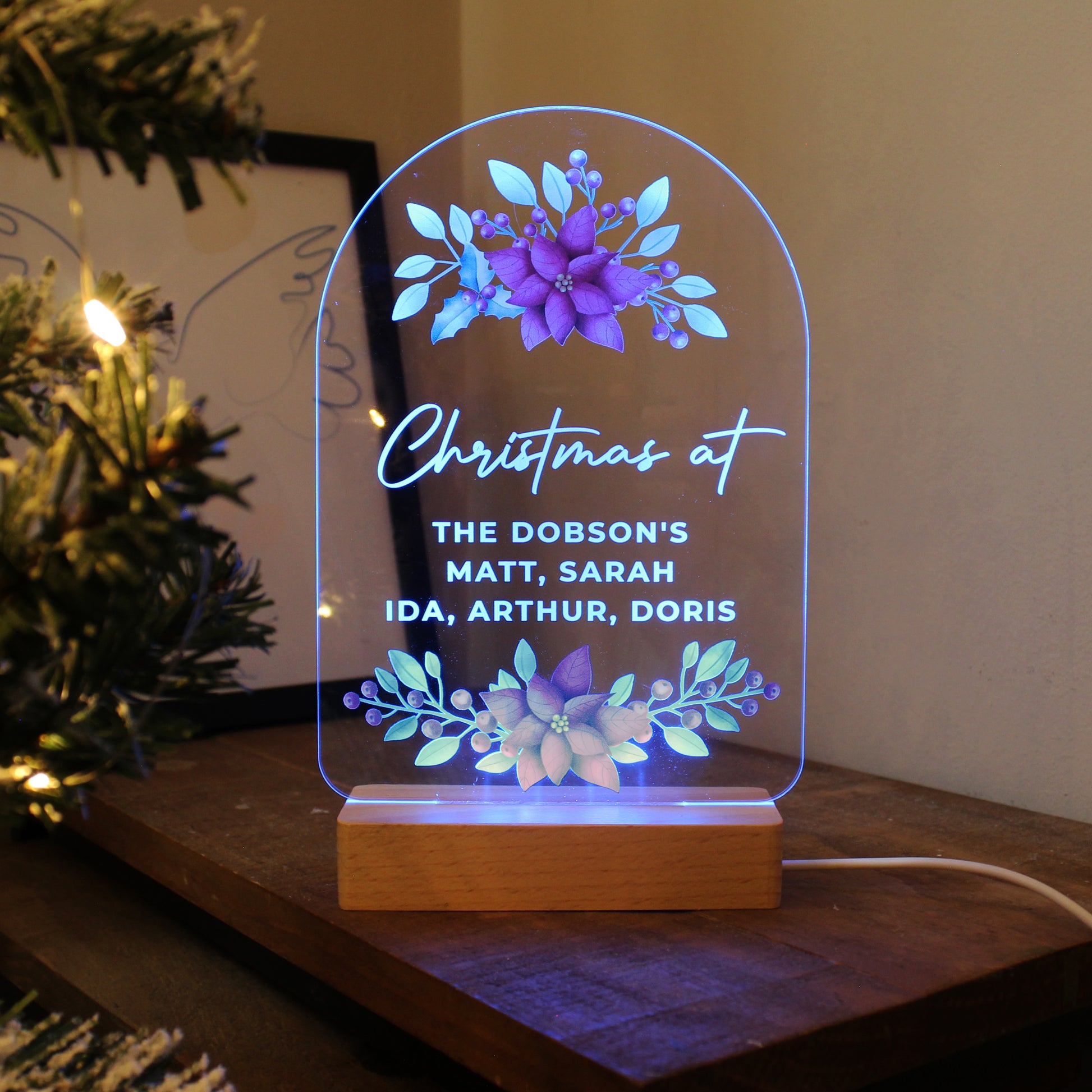 Personalised Christmas Poinsettia Wooden Based LED Light - image 9