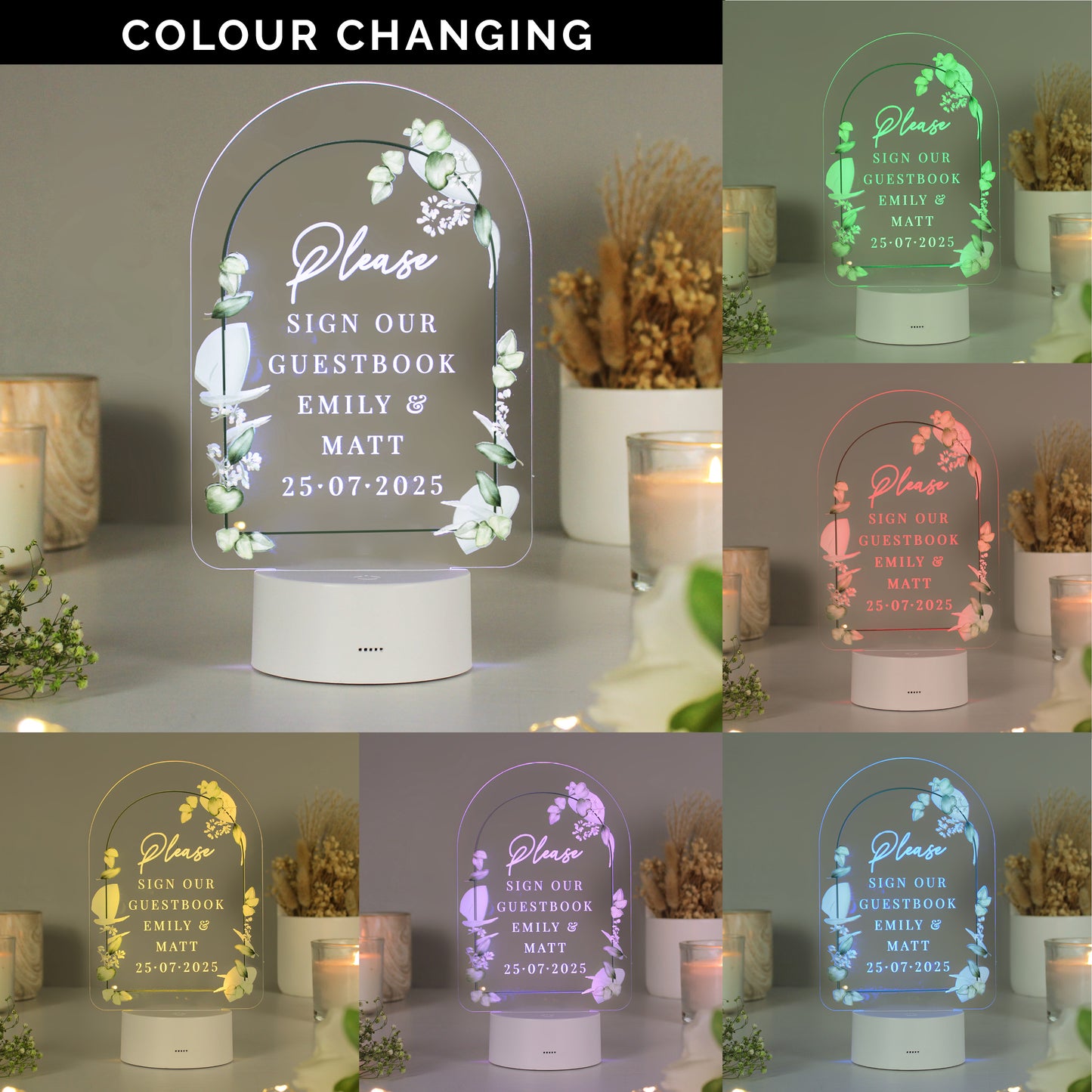 Personalised Botanical LED Colour Changing Wedding Sign - image 4