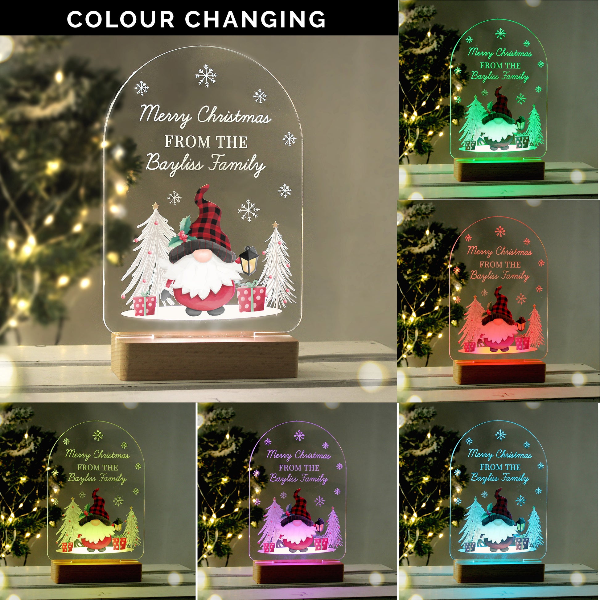 Personalised Gonk Wooden Based LED Christmas Light - image 2