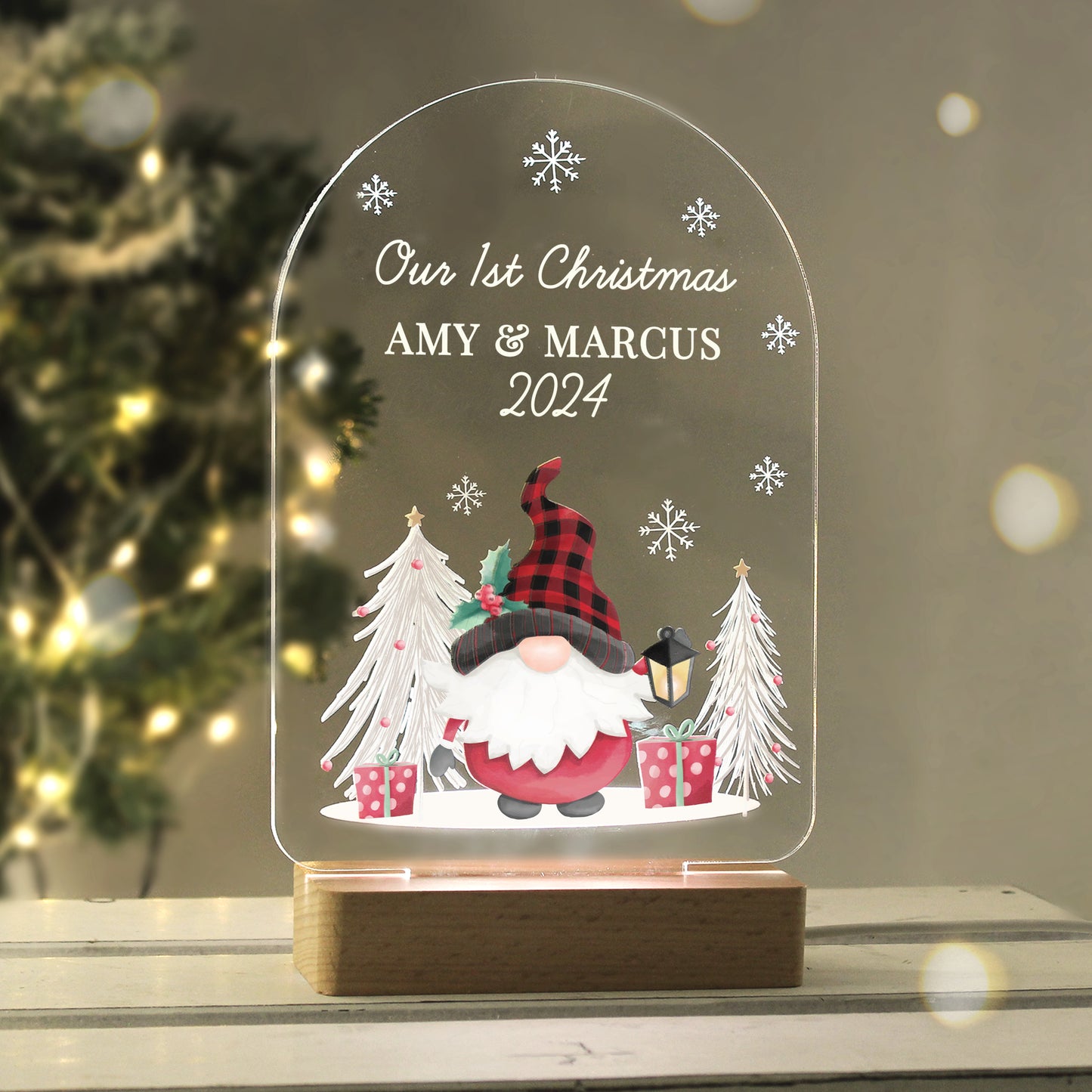 Personalised Gonk Wooden Based LED Christmas Light - image 3
