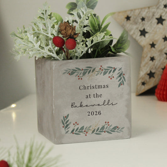 Personalised Christmas Foliage Concrete Planter from Heartfelt Gifts