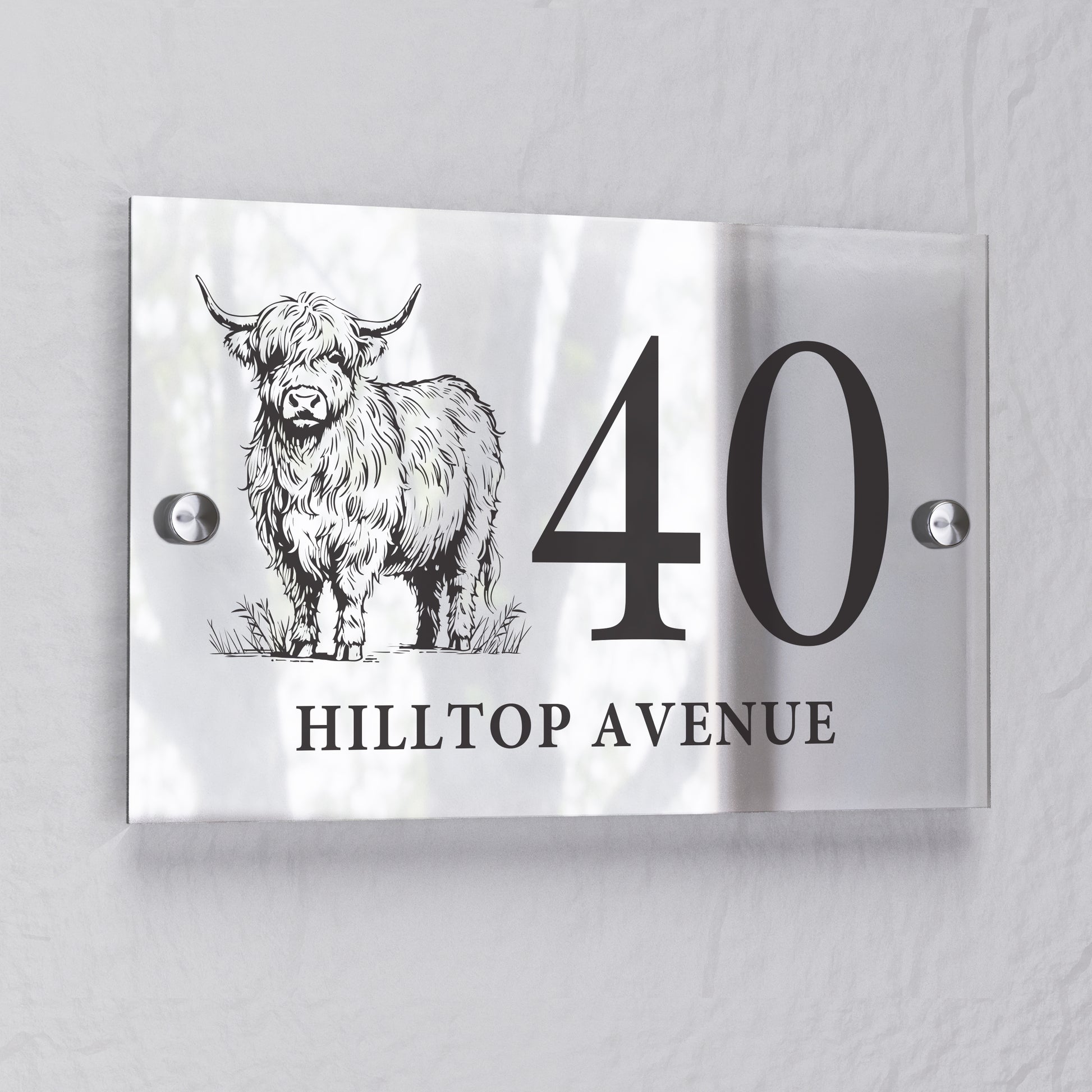 Personalised Highland Cow Acrylic House Sign – New Home Housewarming Gift