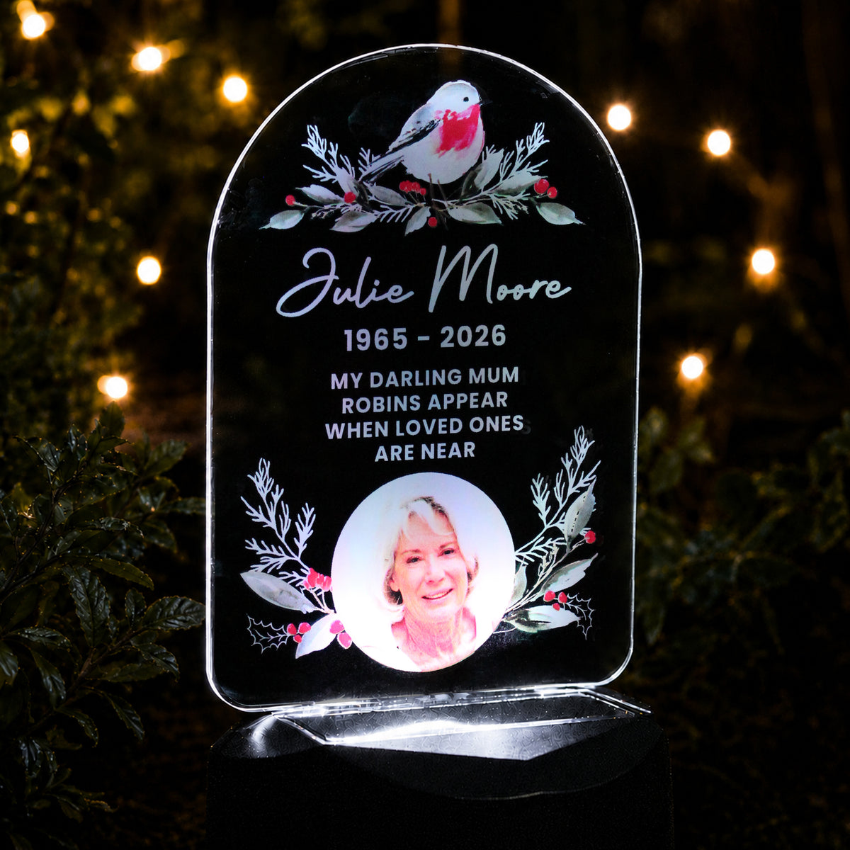 Personalised Robin Photo Upload Outdoor Solar LED Light from Heartfelt Gifts