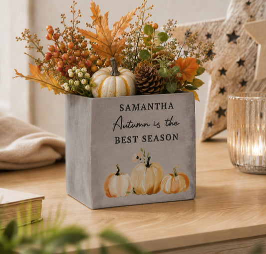Personalised Pumpkin Concrete Plant Pot from Heartfelt Gifts